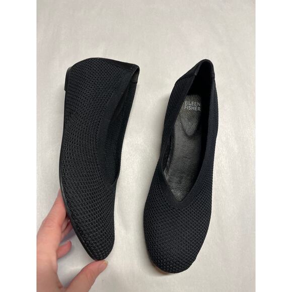 Eileen Fisher Stretch Knit Ballet Flat Black Round Toe Suede Minimalist Size 9 - Picture 3 of 7